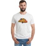 Qivi Renkli Baskılı Vosvos Tosbağa Baskılı Beyaz Erkek Örme Tshirt