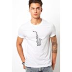 Qivi Saksafon Baskılı Beyaz Erkek T-shirt
