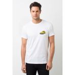 Qivi Sarı Vosvos Tosbağa Göğüs Baskılı Beyaz Erkek Örme Tshirt