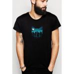Qivi Silhouette Cat Baskılı Siyah Erkek Örme T-shirt