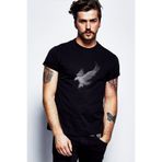 Qivi Silhouette Eagle Wings Baskılı Siyah Erkek Örme T-shirt