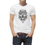 Qivi Siyah Kurt Illüstrasyon Gri Kurt Tişört Baskılı Beyaz Erkek Örme Tshirt - XS