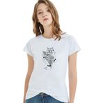Qivi Skull Lockscreen Tumblr Rose Baskılı Beyaz Örme Kadın T-shirt