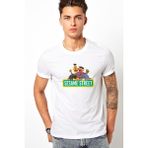 Qivi Susam Sokağı Baskılı Beyaz Erkek Örme T-shirt