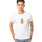 Qivi Suyu Smoothie Ananas Çizim Meyve Ananas Baskılı Beyaz Erkek Örme T-shirt