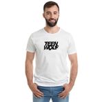 Qivi Teen Wolf Logo Baskılı Beyaz Erkek Örme T-shirt