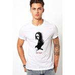 Qivi The Crow Baskılı Beyaz Erkek Örme T-shirt