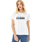 Qivi Trusm Me A'm A Gamer Siyah Baskılı Beyaz Örme Kadın T-shirt