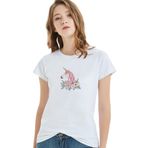 Qivi Unicorn Flower Unnamed Baskılı Beyaz Örme Kadın T-shirt