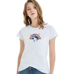 Qivi Unicorn Rainbow Baskılı Beyaz Örme Kadın T-shirt
