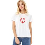 Qivi V For Vendetta Baskılı Beyaz Örme Kadın T-shirt