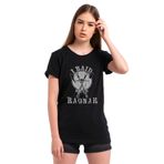 Qivi Viking Raid With Ragnar Personality Baskılı Siyah Örme Kadın T-shirt
