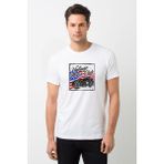 Qivi Vintage Motorcycle Baskılı Beyaz Erkek Örme T-shirt