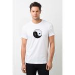 Qivi Ying Yang Cat Kedi Baskılı Beyaz Erkek Örme T-shirt