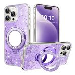 QIWEIQING Samsung Galaxy A16 5G için Makyaj Aynası Tutuculu Parlak Kılıf, Bling Sparkle Şeffaf Pullu Kabuk Kızlar için TPU Silikon Darbeye Dayanıklı Kapak Samsung Galaxy A16 5G için. Mor DJM