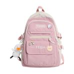 Qixun Öğrenci Kitap Çantası Moda Sevimli Kadın Sırt Çantası Serin Harajuku Çanta Kız Naylon Kawaii Sırt Çantası Su Geçirmez (Yurt Dışından) - Pembe