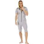 QIYUANT Erkek Günlük Kısa Tulumlar Tek Parça Yaz Fermuarlı Bodysuits Romper Kısa Kollu Tulumlar Cep Fitness Spor Giyim Gecelik Pijama Loungewear, Gri, Sarı, S