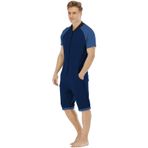 QIYUANT Erkek Günlük Kısa Tulumlar Tek Parça Yaz Fermuarlı Bodysuits Romper Kısa Kollu Tulumlar Cep Fitness Spor Giyim Gecelik Pijama Loungewear, Koyu mavi, Açık mavi, L