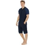 QIYUANT Erkek Günlük Kısa Tulumlar Tek Parça Yaz Fermuarlı Bodysuits Romper Kısa Kollu Tulumlar Cep Fitness Spor Giyim Gecelik Pijama Loungewear, Koyu mavi, Açık mavi, M