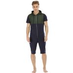 QIYUANT Erkek Günlük Kısa Tulumlar Tek Parça Yaz Fermuarlı Bodysuits Romper Kısa Kollu Tulumlar Cep Fitness Spor Giyim Gecelik Pijama Loungewear, Mavi-yeşil, S