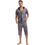QIYUANT Erkek Günlük Kısa Tulumlar Tek Parça Yaz Fermuarlı Bodysuits Romper Kısa Kollu Tulumlar Cep Fitness Spor Giyim Gecelik Pijama Loungewear, Siyah Batik, XL