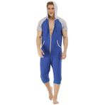 QIYUANT Erkek Günlük Kısa Tulumlar Tek Parça Yaz Tam Fermuarlı Tulum Tulum Kısa Kollu Cepli Tulum Fitness Spor Giyim Gecelik Pijama Loungewear Tulum (Mavi, Gri L), Mavi, Gri, L