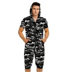 QIYUANT Erkek Günlük Kısa Tulumlar Tek Parça Yaz Tam Fermuarlı Tulum Tulum Kısa Kollu Cepli Tulum Fitness Spor Giyim Gecelik Pijama Loungewear Tulum Tulum, Siyah Kamuflaj, Kaplan, XL