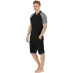 QIYUANT Erkek Günlük Kısa Tulumlar Tek Parça Yaz Tam Fermuarlı Tulum Tulum Kısa Kollu Cepli Tulum Fitness Spor Giyim Gecelik Pijama Loungewear Tulum Tulum, Siyah, Koyu Gri, M