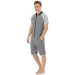 QIYUANT Erkek Günlük Kısa Tulumlar Tek Parça Yazlık Tam Fermuarlı Tulum Tulum Kısa Kollu Cepli Tulum Fitness Spor Giyim Gecelik Pijama Loungewear Tulum (Koyu Gri, Açık Gri M), Koyu gri, Açık gri, M