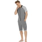 QIYUANT Erkek kısa tulum, Onesie yazlık tulum, pijama, kapüşonlu sweatshirt, koşu kıyafeti, erkek tişörtü, kısa pantolon, pijama, tek parça, yazlık kıyafet, uyku tulumu, spor kıyafeti, gecelik, Koyu