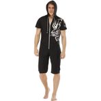 QIYUANT Erkek kısa tulum, Onesie yazlık tulum, pijama, kapüşonlu sweatshirt, koşu kıyafeti, erkek tişörtü, kısa pantolon, pijama, tek parça, yazlık kıyafet, uyku tulumu, spor kıyafeti, gecelik, Siyah