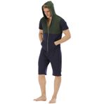 QIYUANT Erkek kısa tulum, Onesie yazlık tulum, pijama, kapüşonlu sweatshirt, koşu kıyafeti, erkek tişörtü, kısa pantolon, pijama, tek parça, yazlık kıyafet, uyku tulumu, spor kıyafeti, gecelik, Yeşil