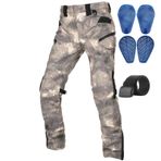 QIYUANT Erkek motosiklet sürme pantolon kemer aşınmaya dayanıklı su itici rüzgar geçirmez yüksek bel tüm sezon rahat motosiklet koruyucu yarış pantolon, Kamuflaj / Petek Zırh, XS