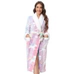QIYUANT Glow In The Dark Sabahlık Kadınlar için Yumuşak Kabarık Polar Banyo Elbiseler Kış Sıcak Rahat Kadın Noel Cadılar Bayramı Bornoz Loungewear Şal Yaka Gecelik Ev Giyimi, Gökkuşağı Çizgili At, L