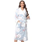 QIYUANT Glow In The Dark Sabahlık Kadınlar için Yumuşak Kabarık Polar Banyo Elbiseler Kış Sıcak Rahat Kadın Noel Cadılar Bayramı Bornoz Loungewear Şal Yaka Gecelik Ev Giyimi, Mavi kardan adam, XXL