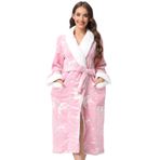 QIYUANT Glow In The Dark Sabahlık Kadınlar için Yumuşak Kabarık Polar Banyo Elbiseler Kış Sıcak Rahat Kadın Noel Cadılar Bayramı Bornoz Loungewear Şal Yaka Gecelik Ev Giyimi, Pembe At, M