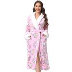 QIYUANT Glow In The Dark Sabahlık Kadınlar için Yumuşak Kabarık Polar Banyo Elbiseler Kış Sıcak Rahat Kadın Noel Cadılar Bayramı Bornoz Loungewear Şal Yaka Gecelik Ev Giyimi, Pembe Gökkuşağı Atı, L