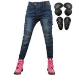 QIYUANT Kadın Motosiklet Pantolonu Aramid Fiber Koruyucu Güvenlik Esnek Aşınmaya Dayanıklı Retro Kot Motokros Erkek Bayan Günlük Kot Motosiklet Pantolonları Yükseltilmiş Çıkarılabilir Zırhlarla Yarış