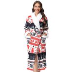 QIYUANT Sabahlık erkekler için yumuşak kabarık polar bornozlar kış sıcak rahat erkek bornoz Loungewear şal yaka Loungewear gecelik ev tekstili, Beyaz Siyah Ren Geyiği, XXL