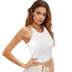 QKEPCY Kadın Tank Top Zarif Y2K Crop Top Yaz Örgü Tişört Zarif Örgü Üst Parça Kısa Üst Kolsuz Tişört Basic Üst Parça Düz Yuvarlak Yaka Kısa Yelek, Beyaz M, S-L