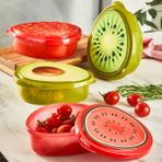 Qlux Ideas 4 Lü Avokado Çilek Kivi Karpuz Meyve Desenli Saklama Kabı Seti Yeşil-Kırmızı
