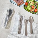 Qlux Plastik Kaşık Çatal Bıçak Seti Kutulu Set Okul Kamp Piknik Sürekli Kullanım Çatal Kaşık Bıçak Seti - Siyah - 1 Adet