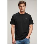 QMARI Erkek Siyah Relaxed Fit Basic Tişört Bisiklet Yaka | Düz Pamuklu Tshirt | Beyaz Nakışlı Q Logo