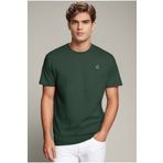 QMARI Erkek Yeşil Relaxed Fit Basic Tişört Bisiklet Yaka | Düz Pamuklu Tshirt | Beyaz Nakışlı Q Logo