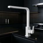 Qmix PİRİNÇ GÖVDE LÜX MUTFAK EVİYE BATARYASI KARE MODEL ÇİFT SU GİRİŞLİ BEYAZ-KROM
