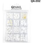 Qnail Professional Renkli Tırnak Taşı Seti 12'li Nail Art Süsleme Parlak Kristal Boncuk Seti QA-202