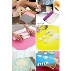 QNİAY 2'li Set Silikon Ölçekli Hamur Açma Matı + Hamur Kesme Aparatı Spatulası Börek Mantı Yoğurma Matı