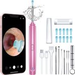 Qnoon Kulak balmumu temizleme aleti, kameralı kulak temizleyici, 1296P HD kamera ve 6 LED ışık, 10 kulak çekme uçlu kulak temizleme seti, iOS ve Android için kulak mumu temizleme kiti (açık pembe)