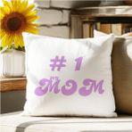 Qoeuyl Boutique #1 Mom Anneler Günü Baskılı Elyaf Dolgulu Hediyelik Yastık - 28 x 28 cm - Beyaz