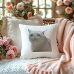 Qoeuyl Boutique Ağlayan Kedi Baskılı Komik Hediyelik Elyaf Dolgulu Dekoratif Yastık - 28 x 28 cm - Beyaz